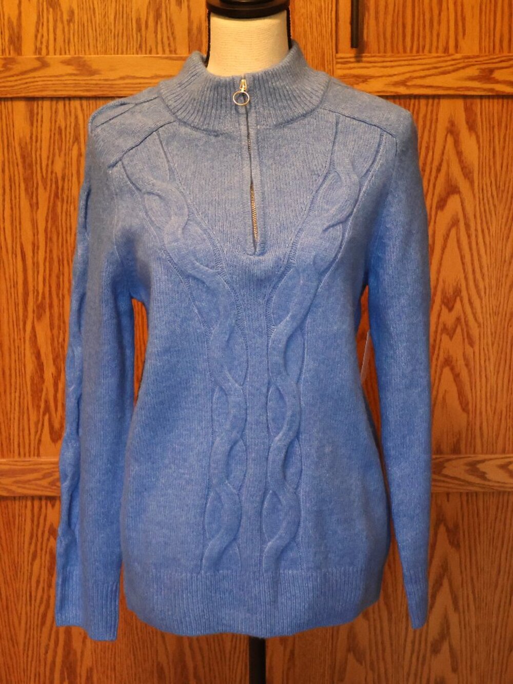 Croft and Barrow pullover cable sweater, NWT, blue,1/4 front zip, medium